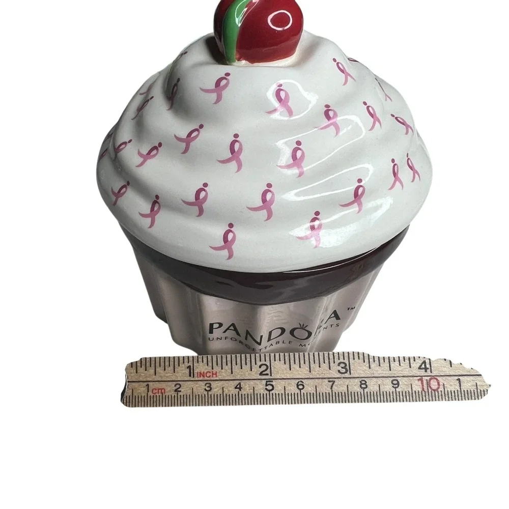 Retired Pandora Breast Cancer Ribbon Cupcake Ceramic Trinket Jewelry Box Pink